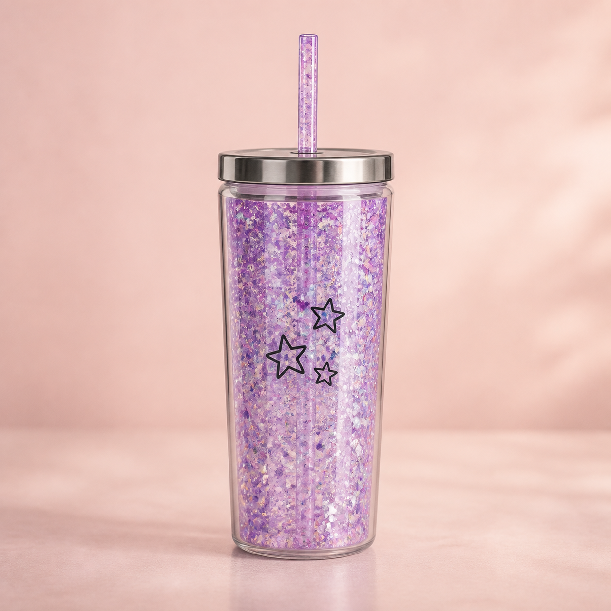 Lilac glitter stars tumbler