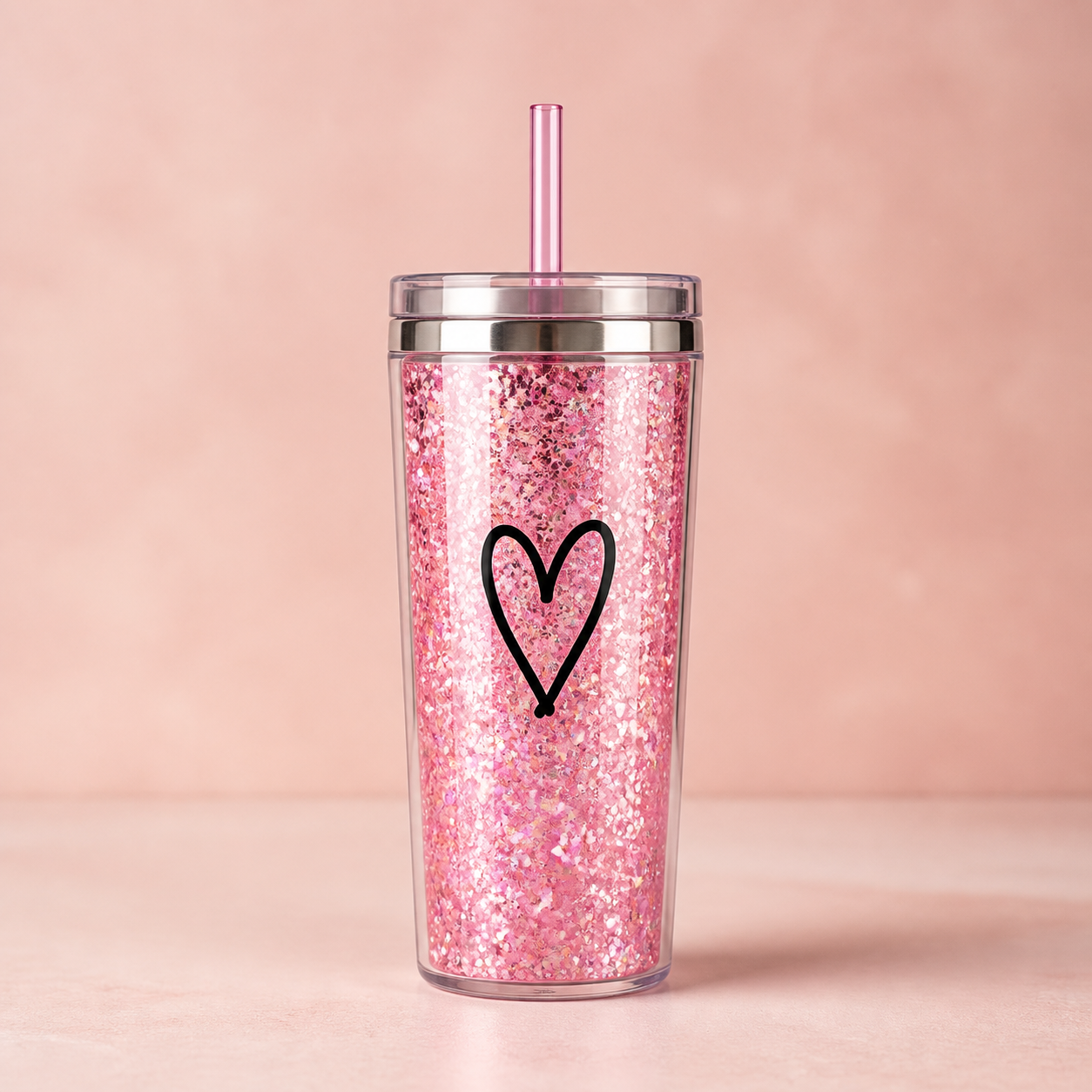 Pink glitter heart tumbler