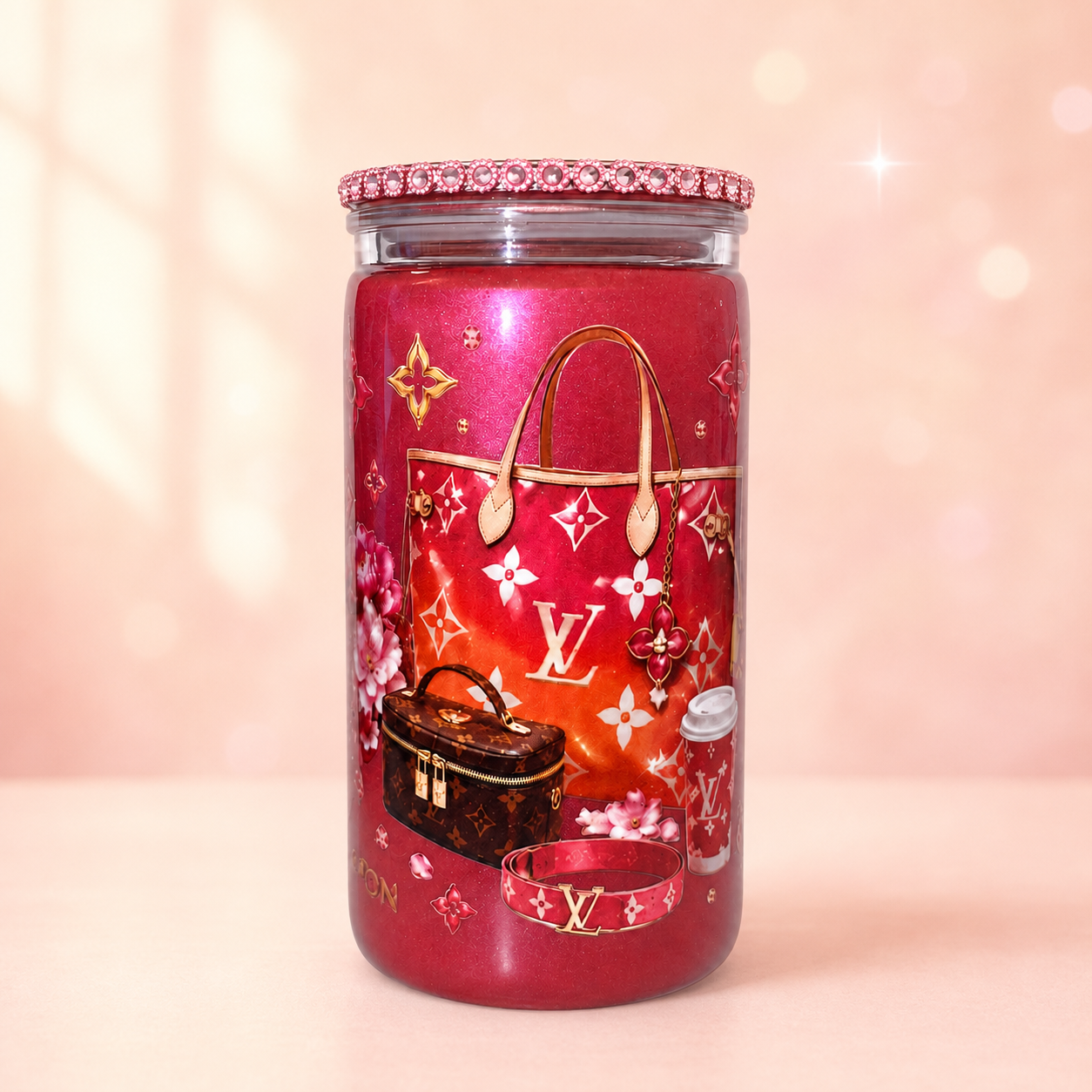 Ruby red fashion collage decorated cup