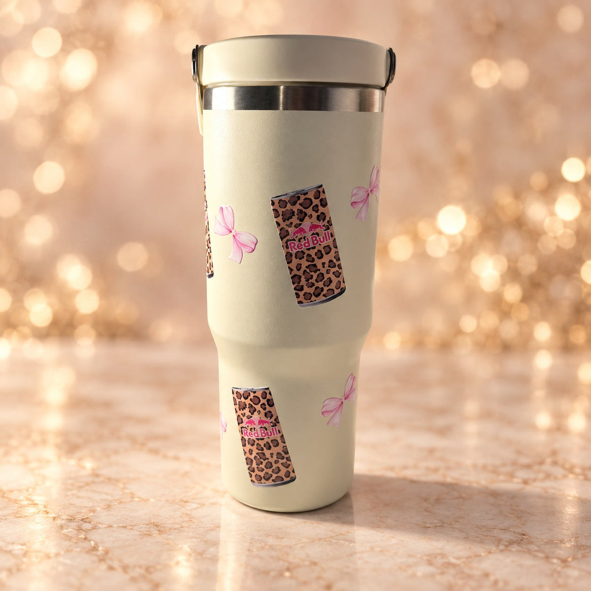 Cream Leopard Energy Tumbler — studio product photograph