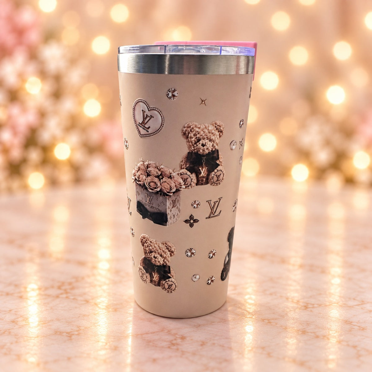 Cream Teddy Fashion Tumbler — studio product photograph