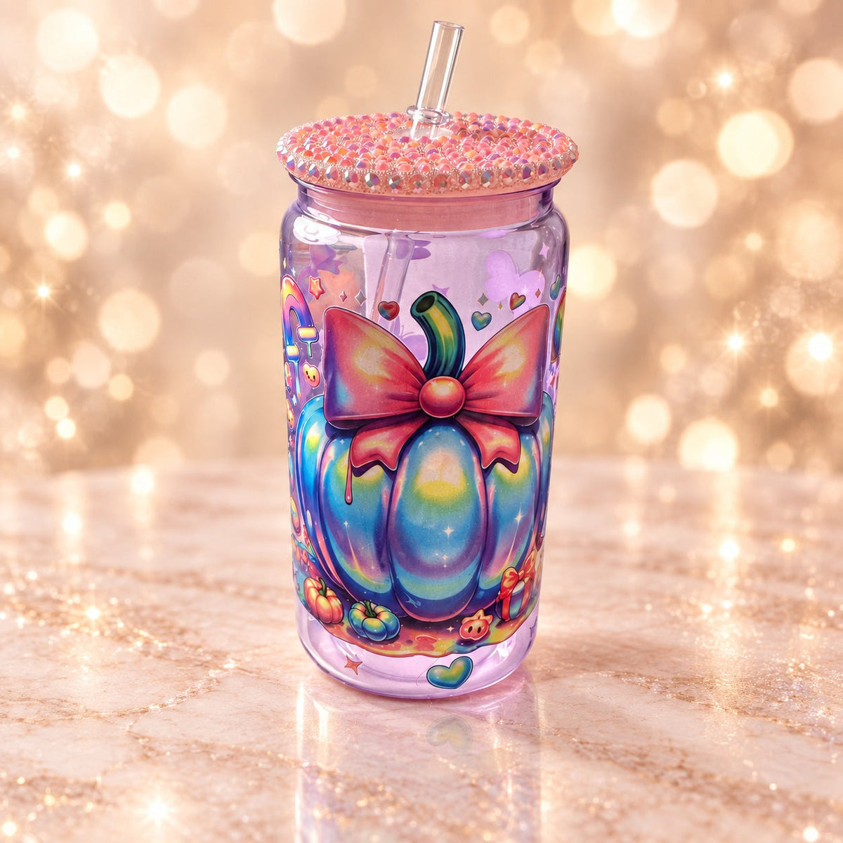Rainbow Pumpkin Bow Cup — studio product photograph
