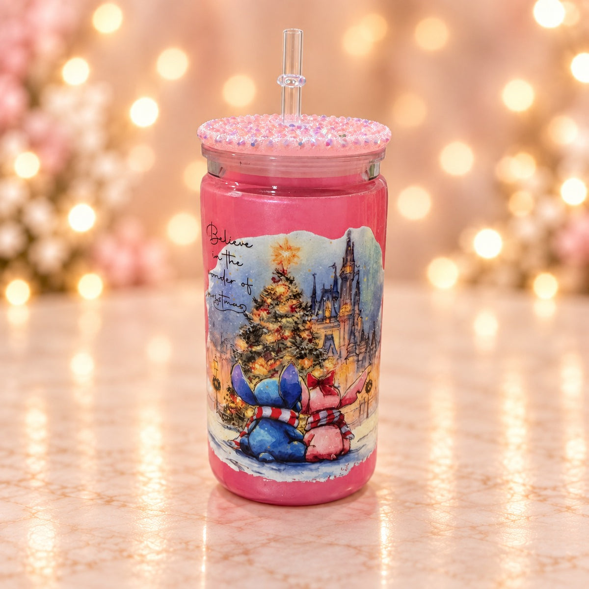 Pink Christmas Story Cup — studio product photograph