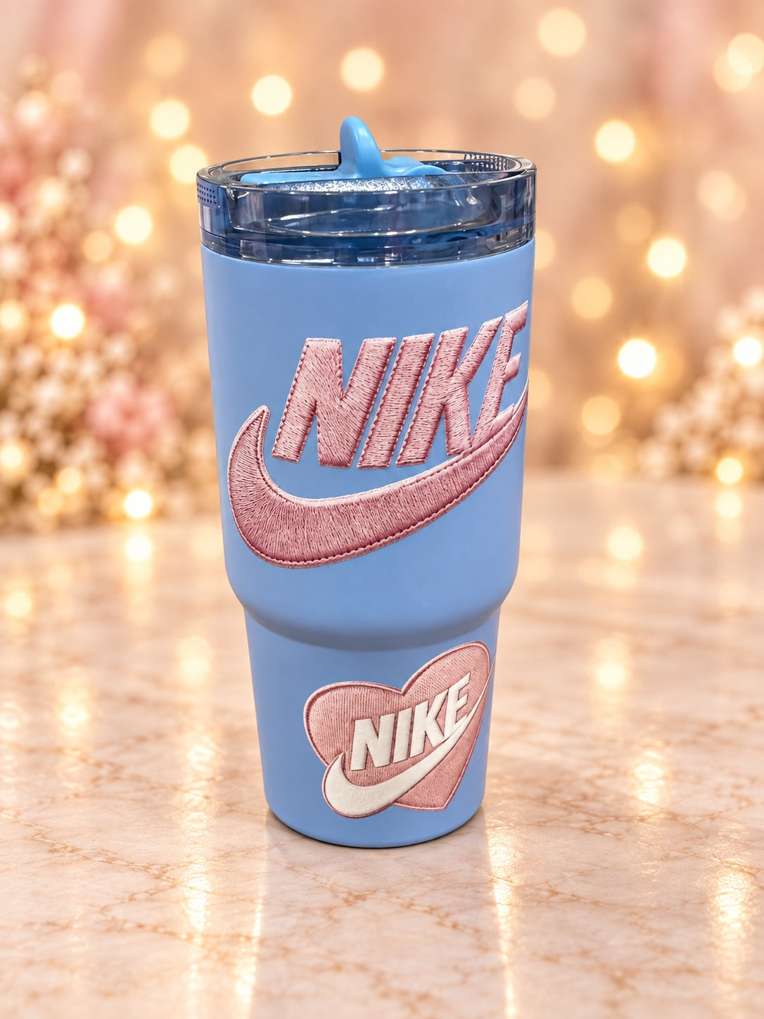 Blue Pink Swoosh Tumbler — studio product photograph