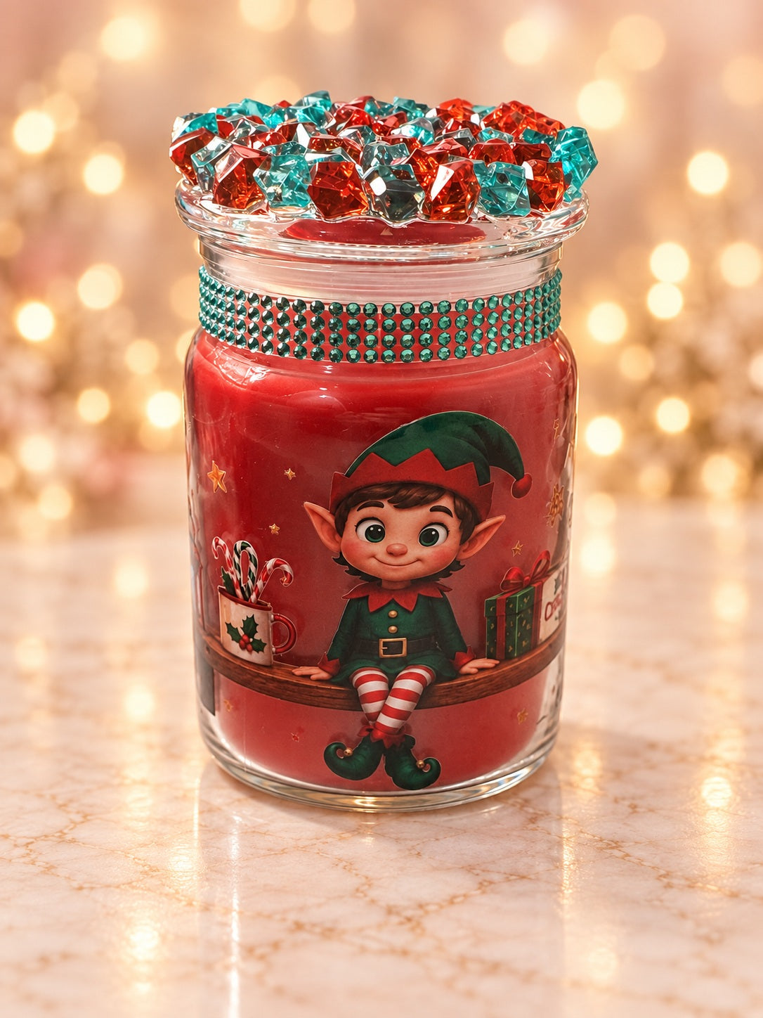 Christmas Elf Jewel Candle — studio product photograph