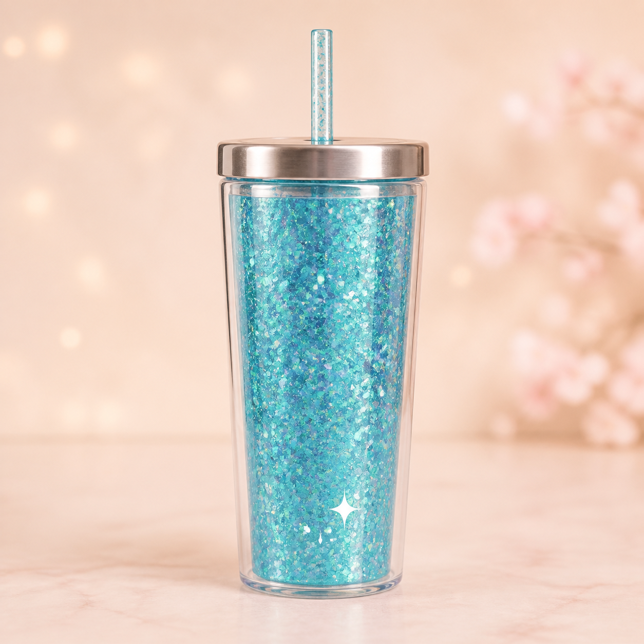 Aqua glitter sparkle tumbler