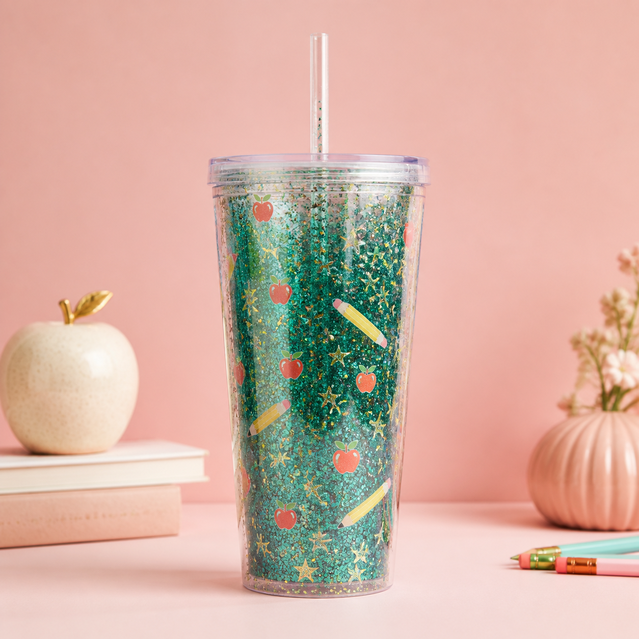 Teal teacher gift glitter tumbler